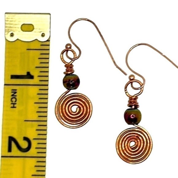 Earrings Copper Wrapped Spiral Handmade Dangle Earrings - Picture 3 of 3
